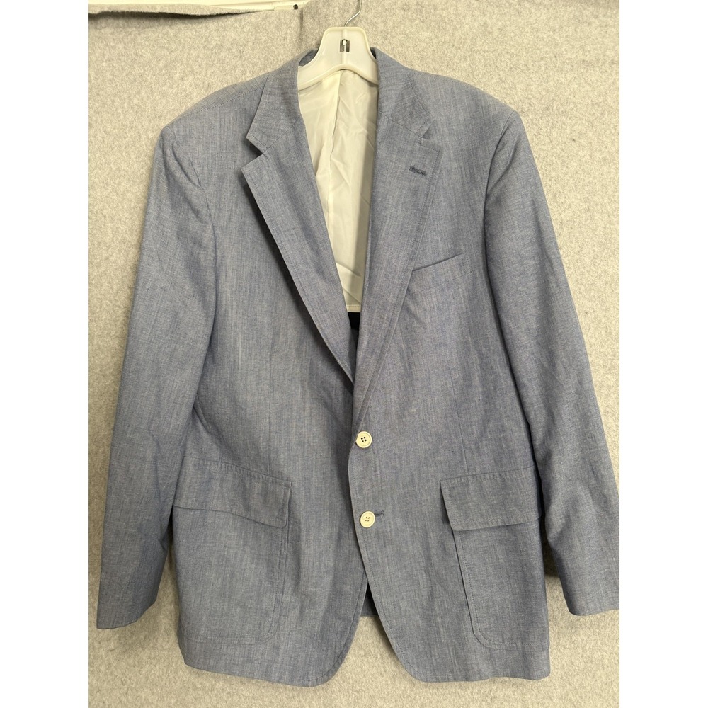 Haspel Blazer Sport Coat Mens L Blue Cotton Blend Lightweight Summer Jacket